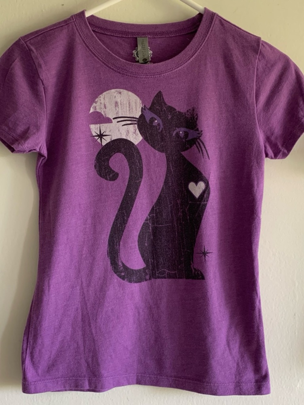 Next Level Apparel Purple Girls Short Sleeve Tee with Black Cat Graphic